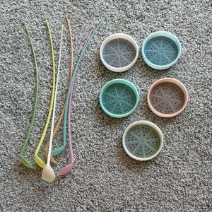 vintage Tupperware pastel iced tea spoons & and citrus-themed coasters